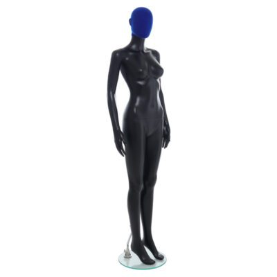 R356BP - Ladies Mannequin - Black with Blue Pile Head - Front Right View