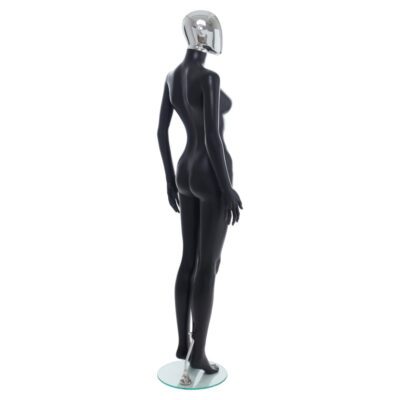 R356CH - Ladies Mannequin - Black with Chrome Head - Back Right View