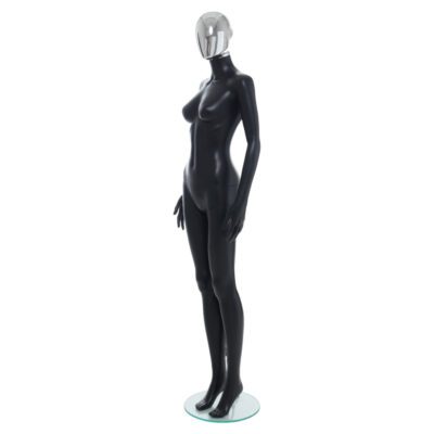 R356CH - Ladies Mannequin - Black with Chrome Head - Front Left View