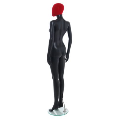 R356RP - Ladies Mannequin - Black with Red Pile Head - Back Left View