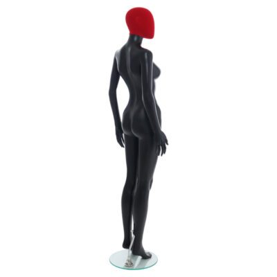 R356RP - Ladies Mannequin - Black with Red Pile Head - Back Right View