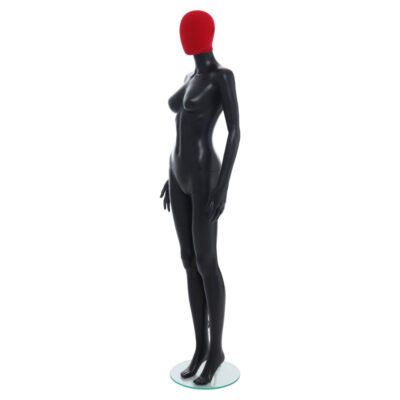 R356RP - Ladies Mannequin - Black with Red Pile Head - Front Left View