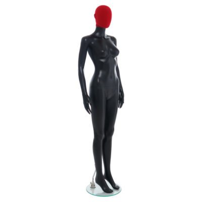 R356RP - Ladies Mannequin - Black with Red Pile Head - Front Right View