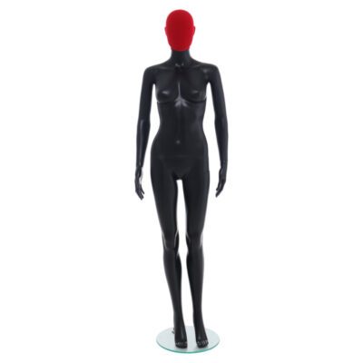 R356RP - Ladies Mannequin - Black with Red Pile Head - Front View