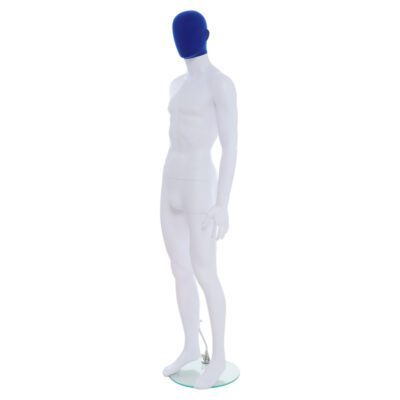 R357BP - Mens Mannequin - White with Blue Pile Head - Front Left View