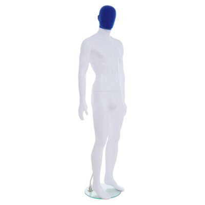 R357BP - Mens Mannequin - White with Blue Pile Head - Front Right View