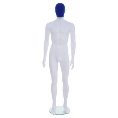 R357BP - Mens Mannequin - White with Blue Pile Head - Front View