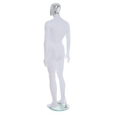 R357CH - Mens Mannequin - White with Chrome Head - Back Left View