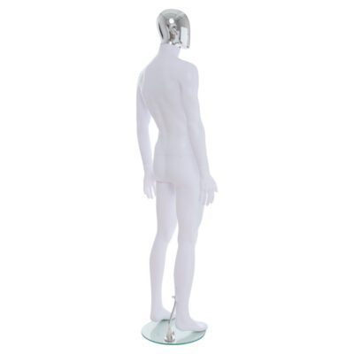 R357CH - Mens Mannequin - White with Chrome Head - Back Right View