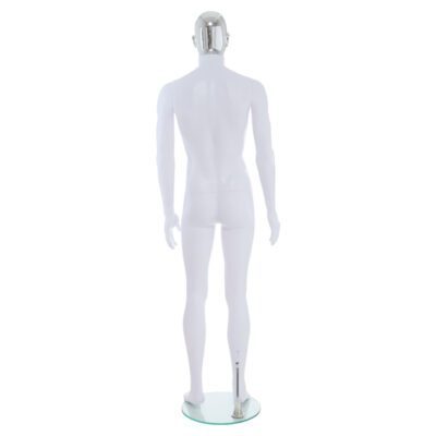 R357CH - Mens Mannequin - White with Chrome Head - Back View