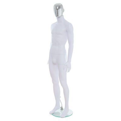 R357CH - Mens Mannequin - White with Chrome Head - Front Left View