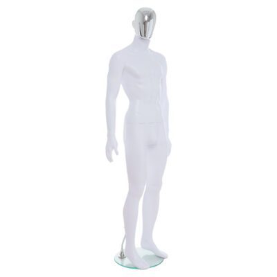 R357CH - Mens Mannequin - White with Chrome Head - Front Right View