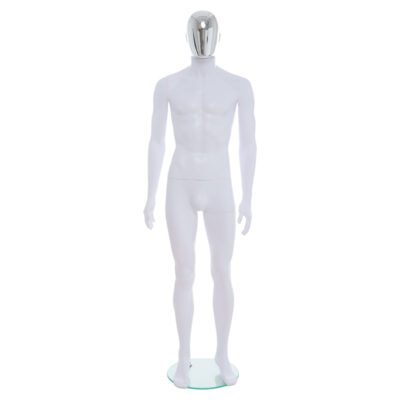 R357CH - Mens Mannequin - White with Chrome Head - Front View