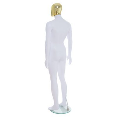 R357GD - Mens Mannequin - White with Gold Head - Back Left View