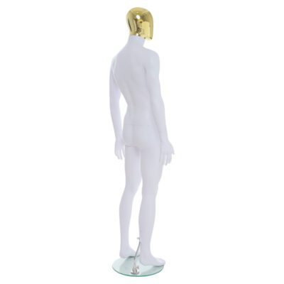 R357GD - Mens Mannequin - White with Gold Head - Back Right View