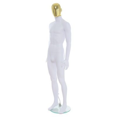 R357GD - Mens Mannequin - White with Gold Head - Front Left View