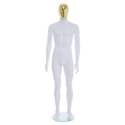 R357GD - Mens Mannequin - White with Gold Head - Front View