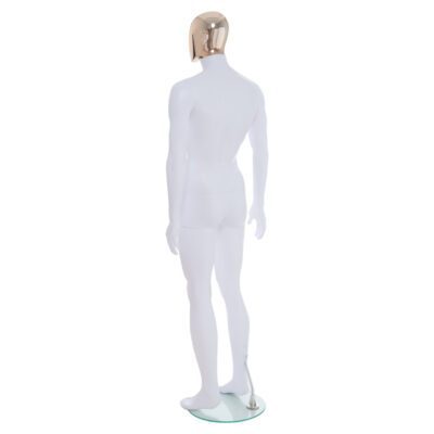 R357RG - Mens Mannequin - White with Rose Gold Head - Back Left View