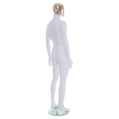 R357RG - Mens Mannequin - White with Rose Gold Head - Back Right View