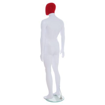 R357RP - Mens Mannequin - White with Red Pile Head - Back Left View