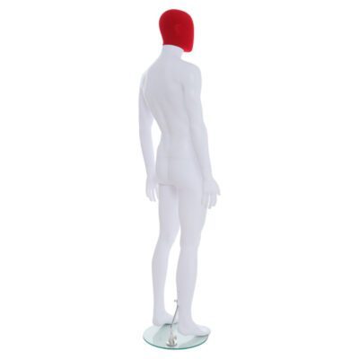 R357RP - Mens Mannequin - White with Red Pile Head - Back Right View