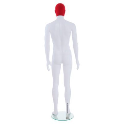 R357RP - Mens Mannequin - White with Red Pile Head - Back View