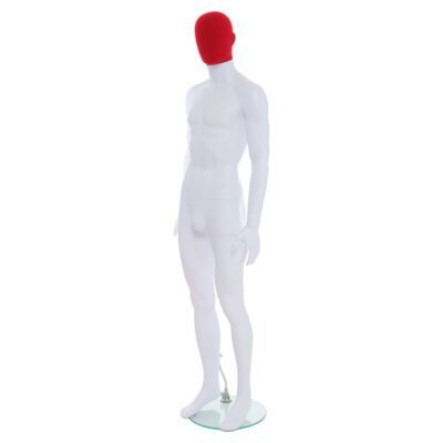 R357RP - Mens Mannequin - White with Red Pile Head - Front Left View