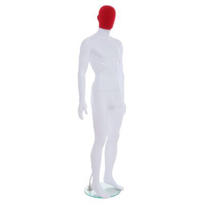 R357RP - Mens Mannequin - White with Red Pile Head - Front Right View