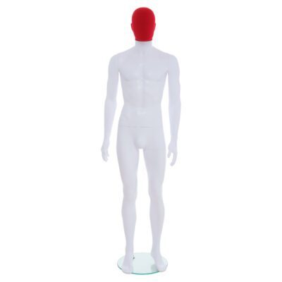 R357RP - Mens Mannequin - White with Red Pile Head - Front View