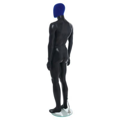 R358RP - Mens Mannequin - Black with Blue Pile Head - Back Left View