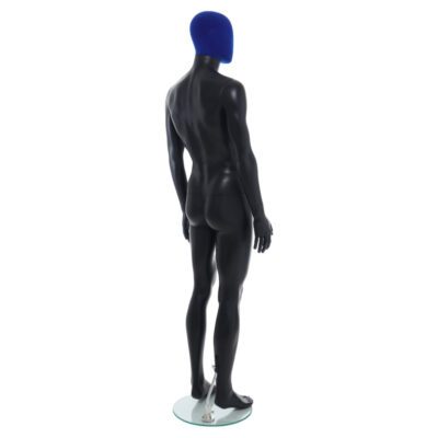 R358BP - Mens Mannequin - Black with Blue Pile Head - Back Right View