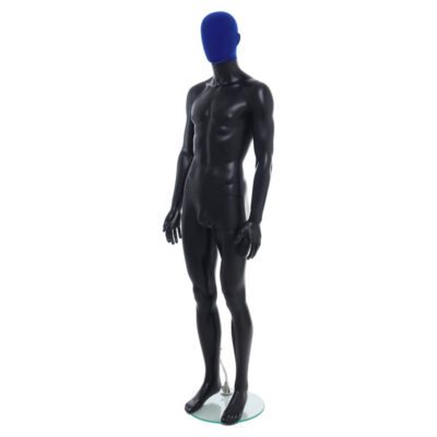 R358RP - Mens Mannequin - Black with Blue Pile Head - Front Left View