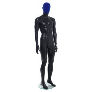 R358RP - Mens Mannequin - Black with Blue Pile Head - Front Right View