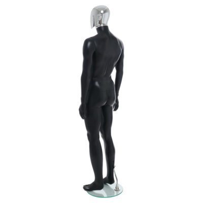 R358CH - Mens Mannequin - Black with Chrome Head - Back Left View