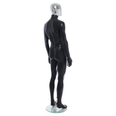 R358CH - Mens Mannequin - Black with Chrome Head - Back Right View