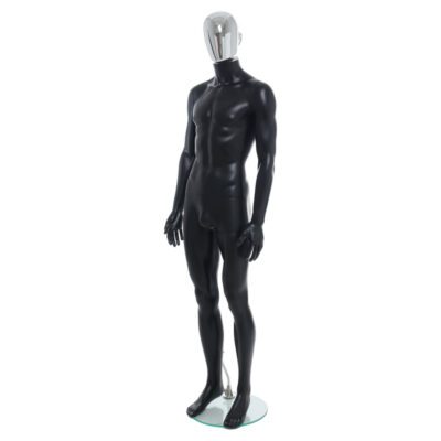 R358CH - Mens Mannequin - Black with Chrome Head - Front Left View