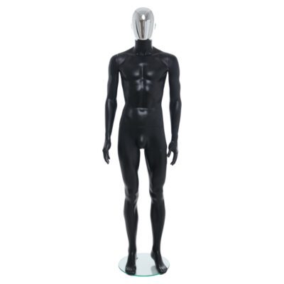 R358CH - Mens Mannequin - Black with Chrome Head - Front View