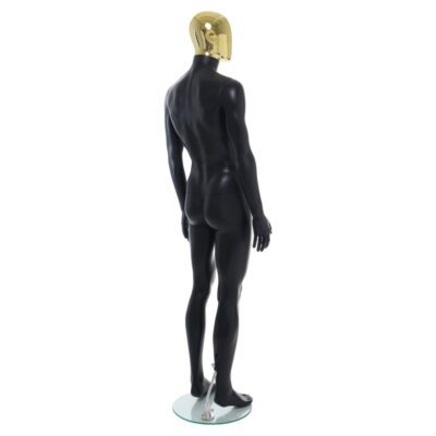 R358GD - Mens Mannequin - Black with Gold Head - Back Right View