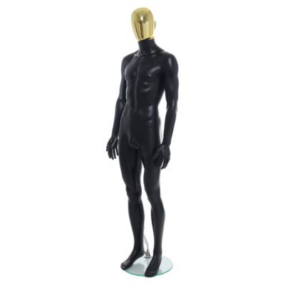 R358GD - Mens Mannequin - Black with Gold Head - Front Left View