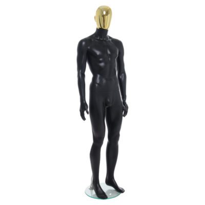 R358GD - Mens Mannequin - Black with Gold Head - Front Right View