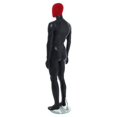 R358RP - Mens Mannequin - Black with Red Pile Head - Back Left View