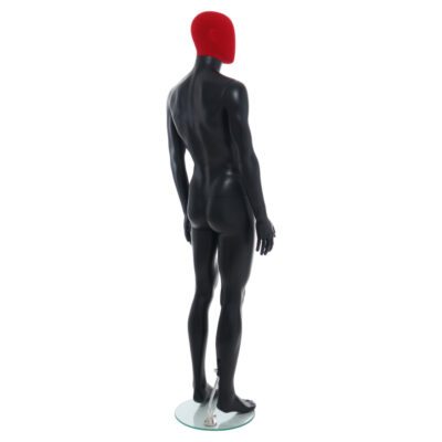 R358RP - Mens Mannequin - Black with Red Pile Head - Back Right View