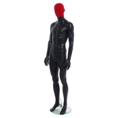 R358RP - Mens Mannequin - Black with Red Pile Head - Front Left View