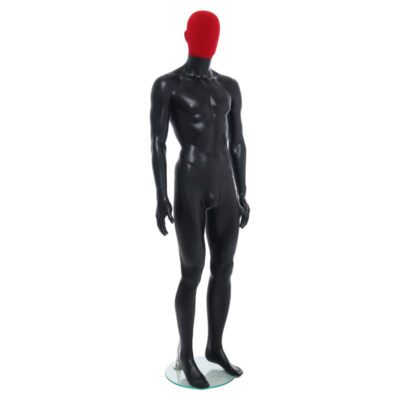 R358RP - Mens Mannequin - Black with Red Pile Head - Front Right View