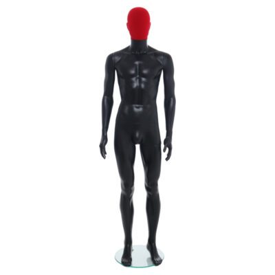 R358RP - Mens Mannequin - Black with Red Pile Head - Front View